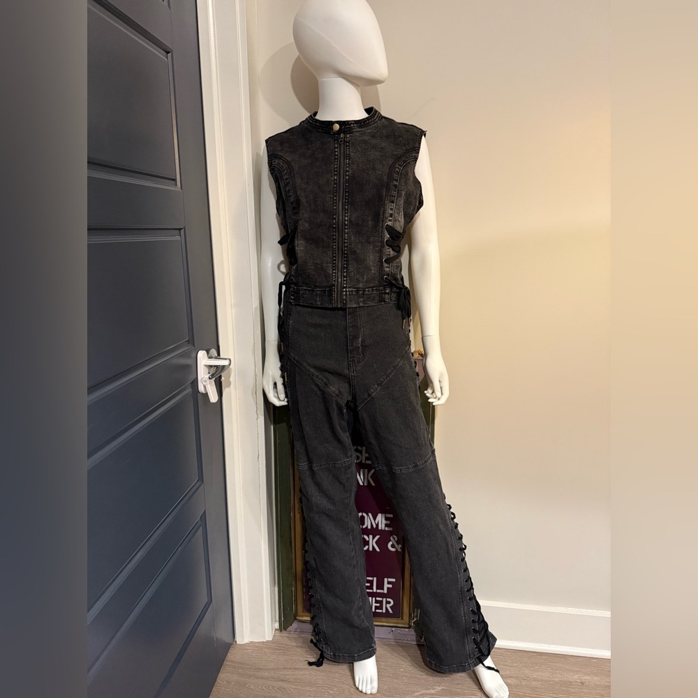 Fashion Nova Charcoal Sleeveless Denim Pant Set
